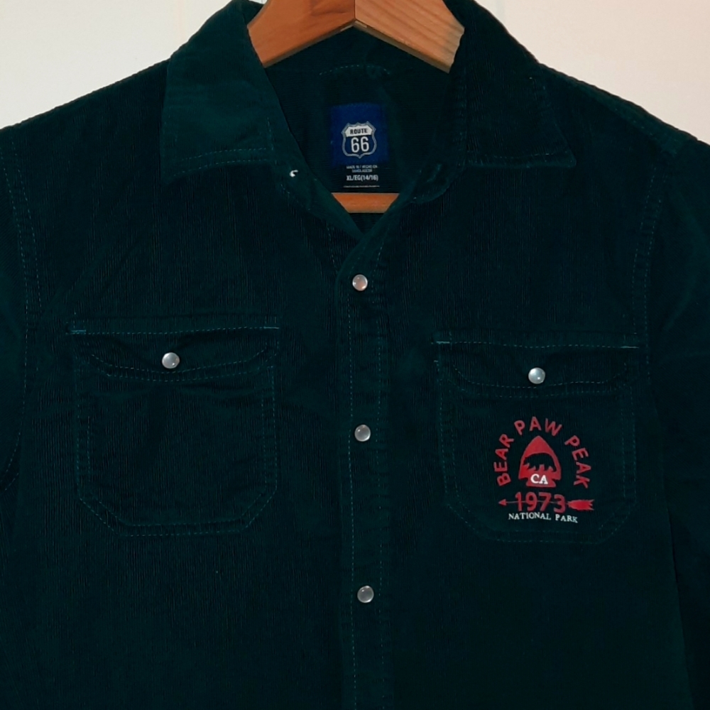 XL 14/16 Corduroy green button down